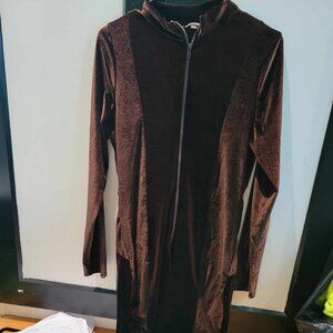 brown velvet long sleeve jumpsuit